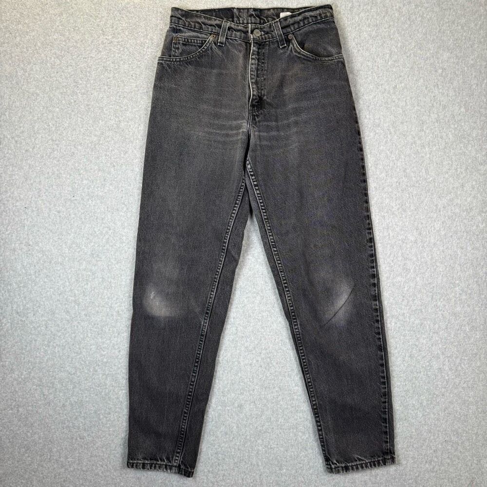 Levi Strauss & Co Womens Size 9 Denim Jeans Black Tapered Leg Relaxed Distressed